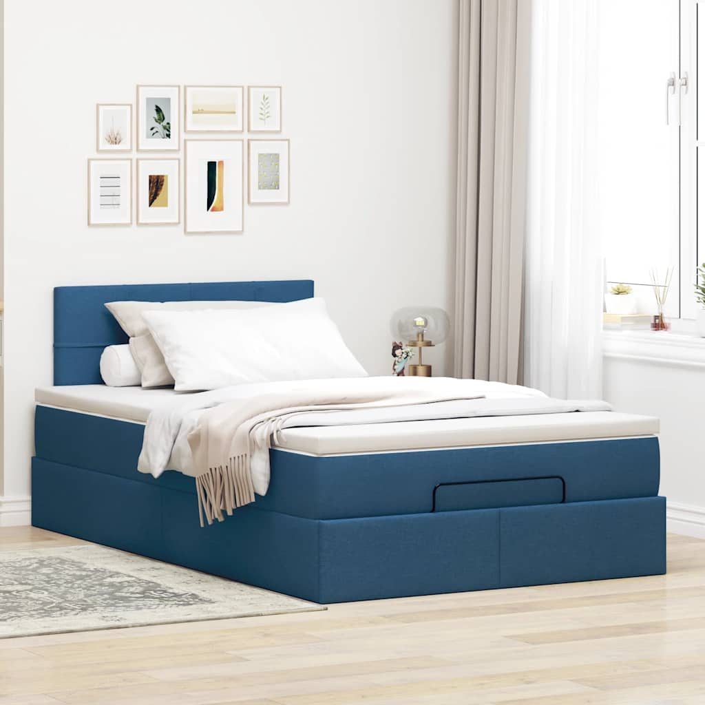 Lit ottoman avec matelas et LED bleu 120x190 cm tissu