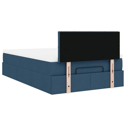 Lit ottoman avec matelas et LED bleu 120x190 cm tissu