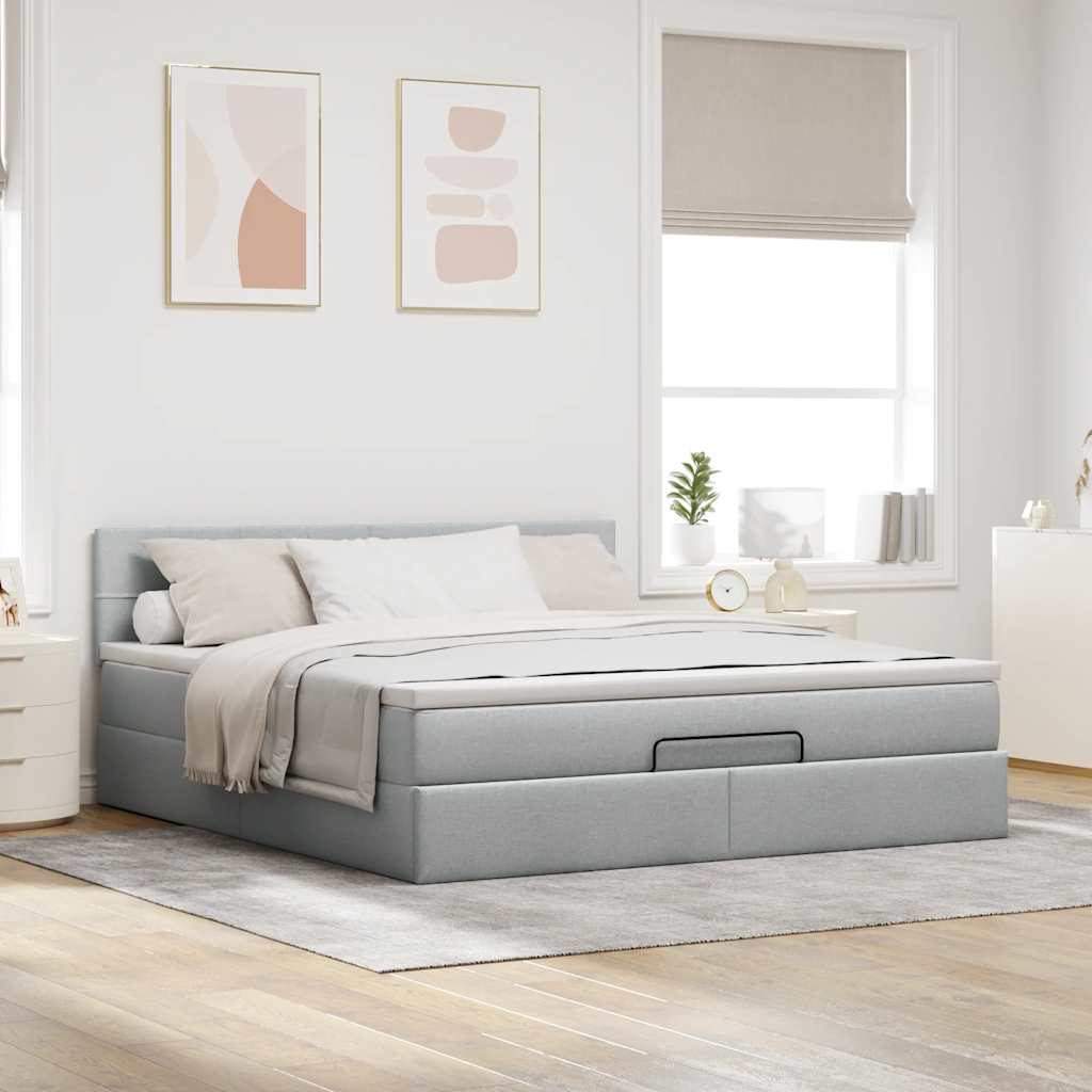 Lit ottoman avec matelas et LED Gris clair 180x200 cm tissu