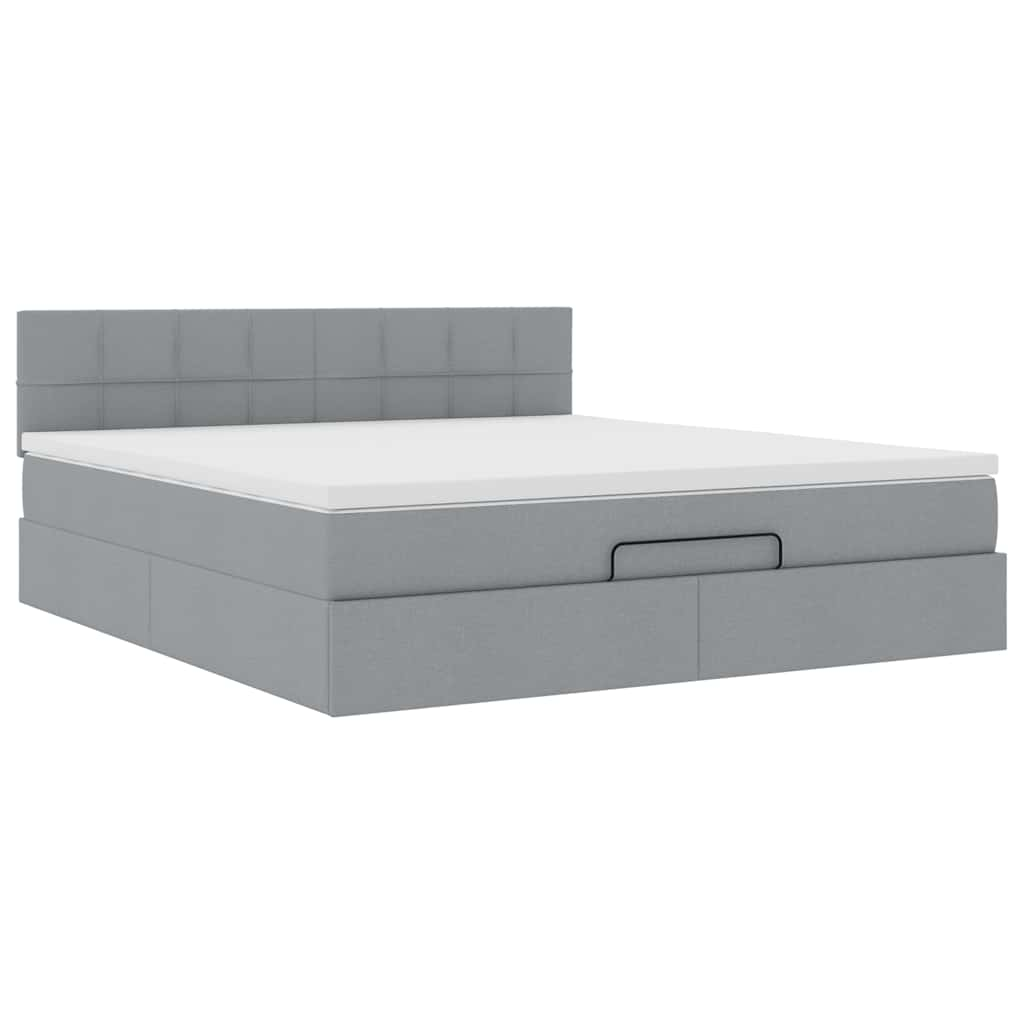 Lit ottoman avec matelas et LED Gris clair 180x200 cm tissu