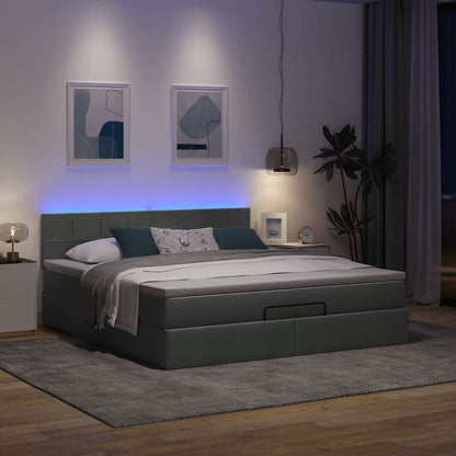 Lit ottoman avec matelas et LED Gris foncé 180x200 cm tissu