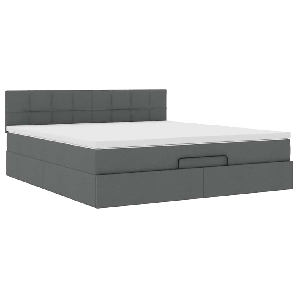 Lit ottoman avec matelas et LED Gris foncé 180x200 cm tissu