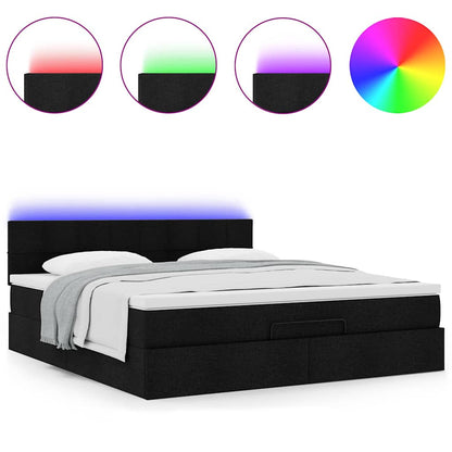 Lit ottoman avec matelas et LED Noir 180x200cm tissu