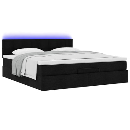 Lit ottoman avec matelas et LED Noir 180x200cm tissu