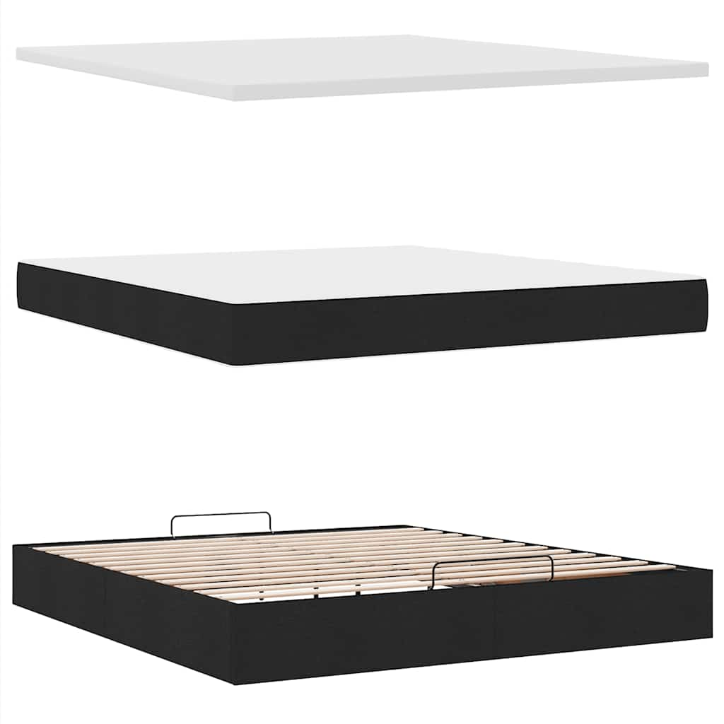 Lit ottoman avec matelas et LED Noir 180x200cm tissu