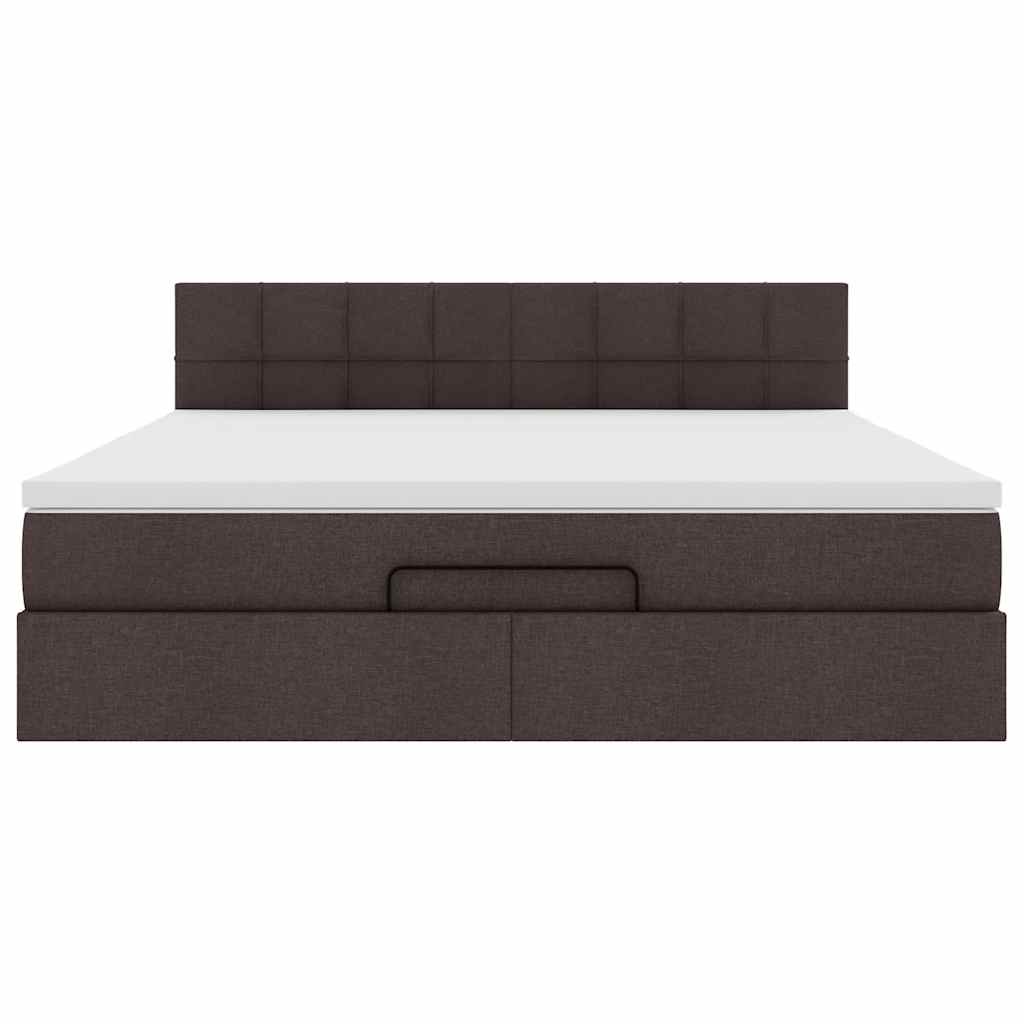 Lit ottoman avec matelas et LED Marron foncé 180x200 cm tissu