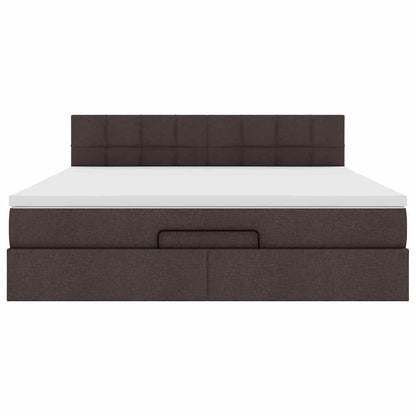 Lit ottoman avec matelas et LED Marron foncé 180x200 cm tissu