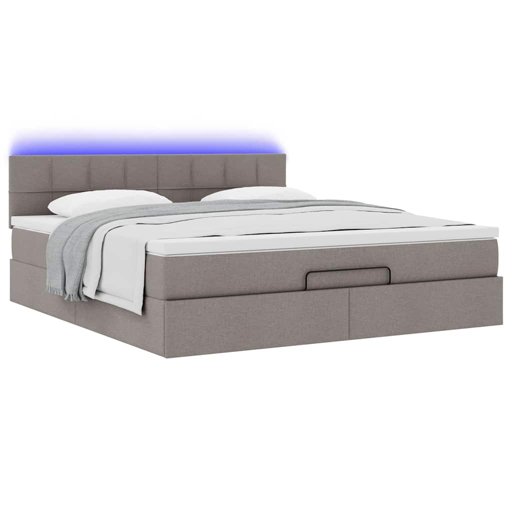 Lit ottoman avec matelas et LED Taupe 180x200cm tissu