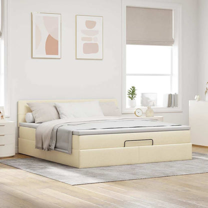 Lit ottoman avec matelas et LED crème 180x200cm tissu