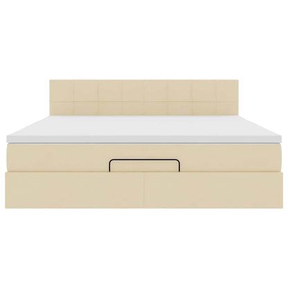 Lit ottoman avec matelas et LED crème 180x200cm tissu