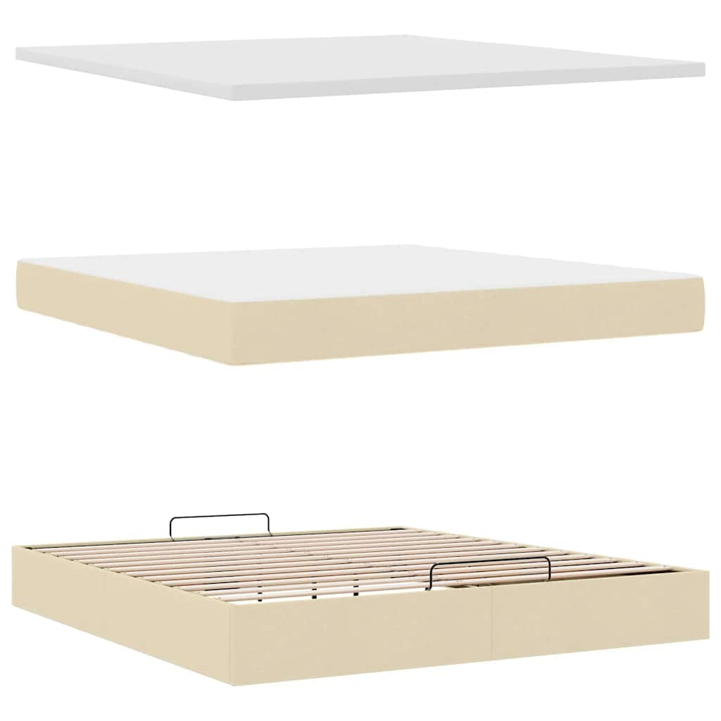 Lit ottoman avec matelas et LED crème 180x200cm tissu