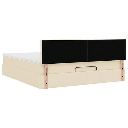 Lit ottoman avec matelas et LED crème 180x200cm tissu