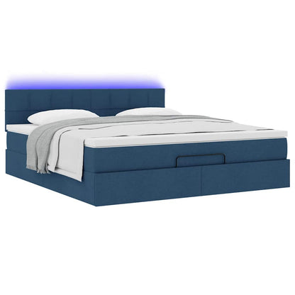 Lit ottoman avec matelas et LED bleu 180x200cm tissu