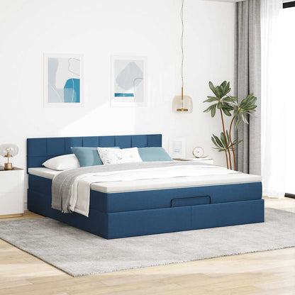 Lit ottoman avec matelas et LED bleu 180x200cm tissu