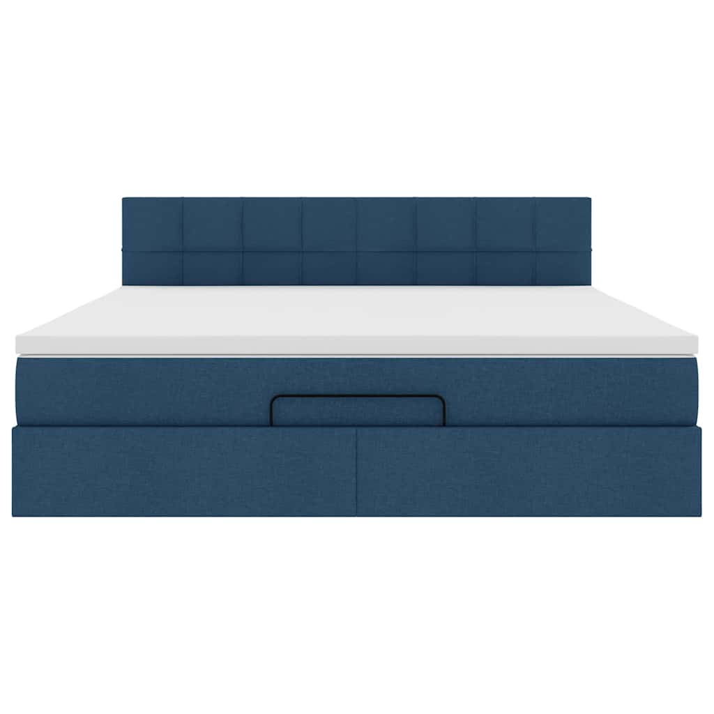 Lit ottoman avec matelas et LED bleu 180x200cm tissu