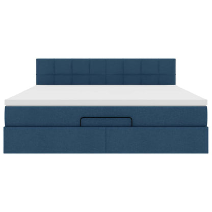 Lit ottoman avec matelas et LED bleu 180x200cm tissu