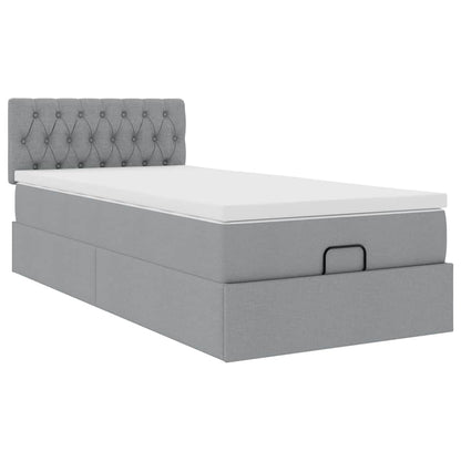 Lit ottoman avec matelas et LED gris clair 90x200 cm tissu