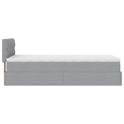 Lit ottoman avec matelas et LED gris clair 90x200 cm tissu