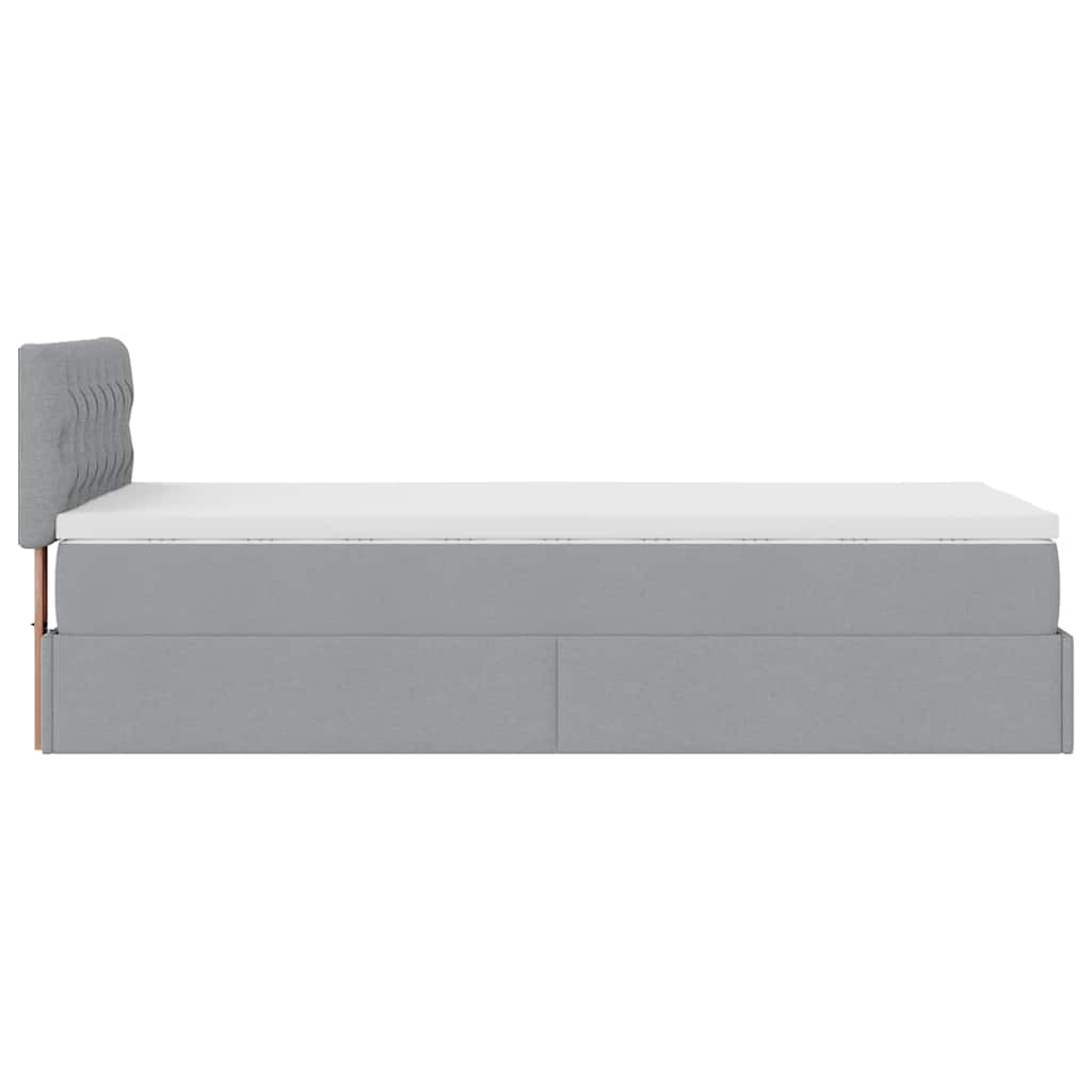 Lit ottoman avec matelas et LED gris clair 90x200 cm tissu