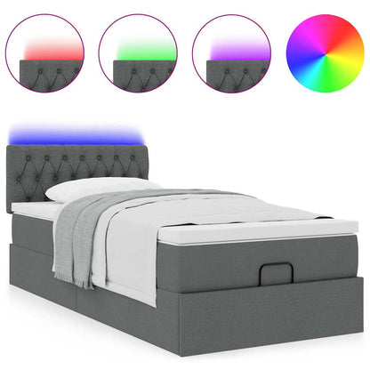 Lit ottoman avec matelas et LED gris foncé 90x200 cm tissu