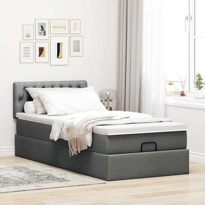 Lit ottoman avec matelas et LED gris foncé 90x200 cm tissu