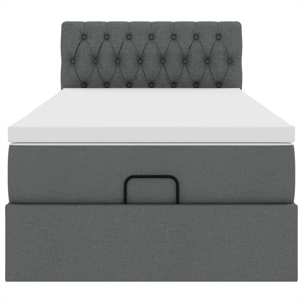 Lit ottoman avec matelas et LED gris foncé 90x200 cm tissu