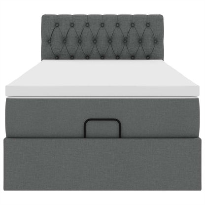 Lit ottoman avec matelas et LED gris foncé 90x200 cm tissu