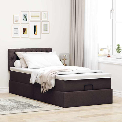 Lit ottoman avec matelas et LED marron foncé 90x200 cm tissu