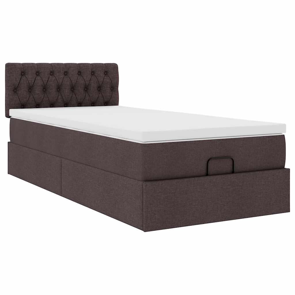 Lit ottoman avec matelas et LED marron foncé 90x200 cm tissu