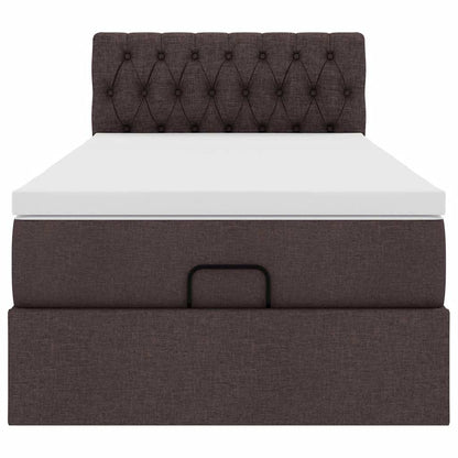 Lit ottoman avec matelas et LED marron foncé 90x200 cm tissu