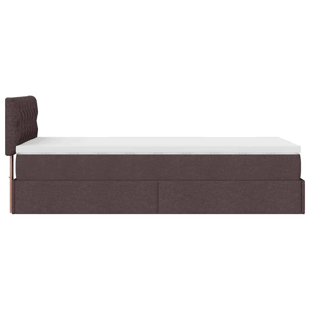 Lit ottoman avec matelas et LED marron foncé 90x200 cm tissu