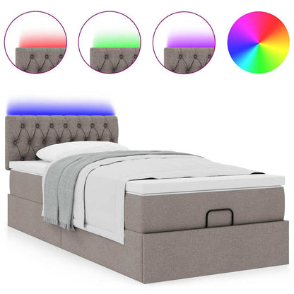 Lit ottoman avec matelas et LED taupe 90x200 cm tissu