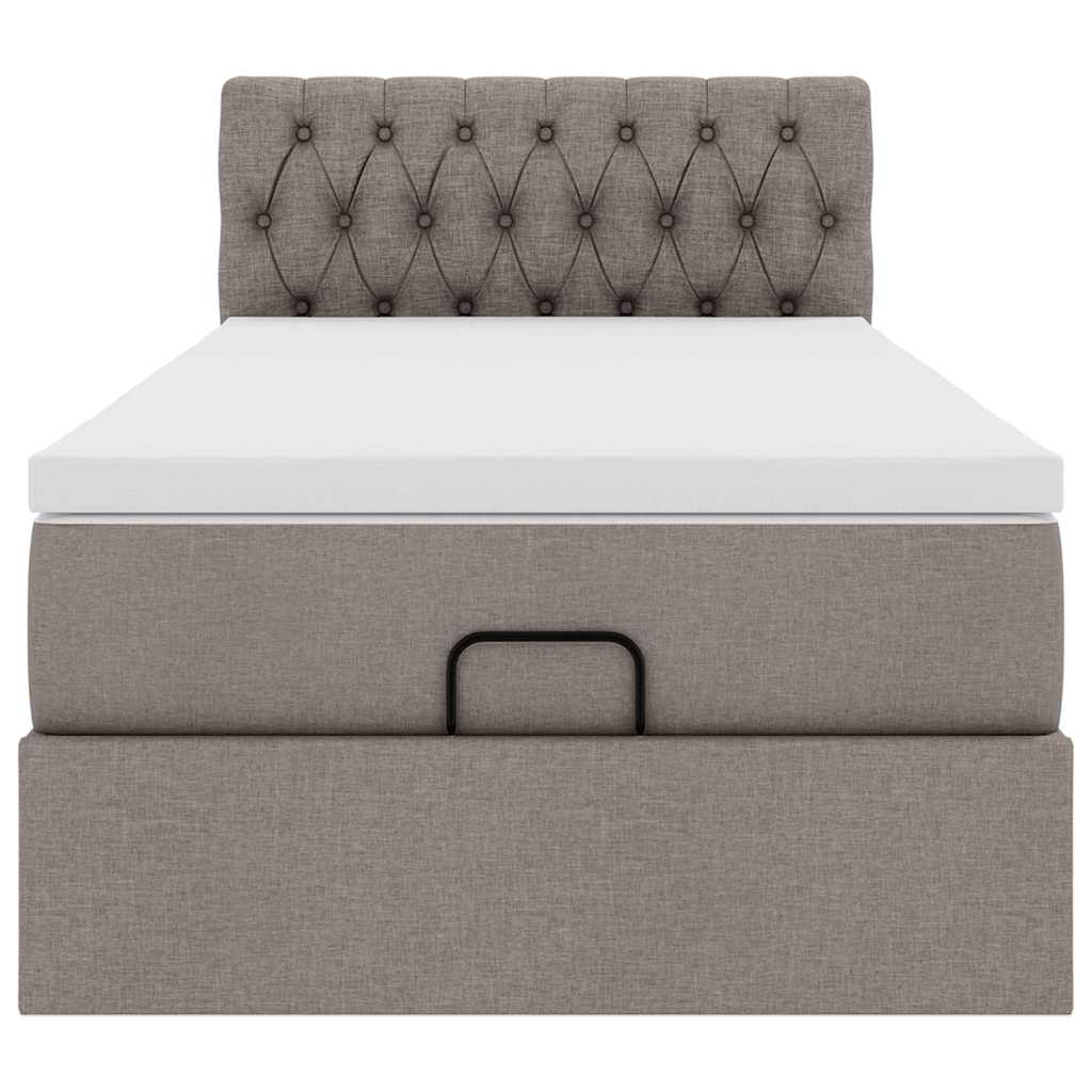 Lit ottoman avec matelas et LED taupe 90x200 cm tissu