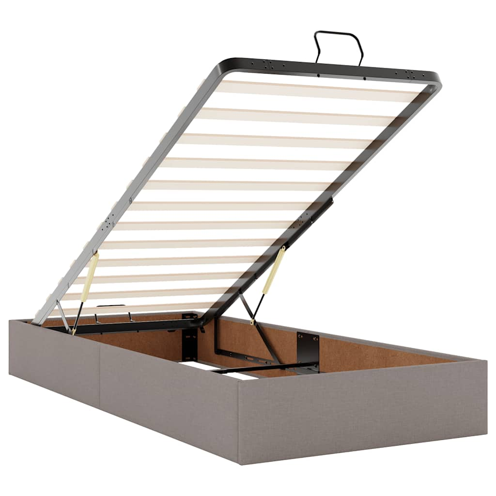 Lit ottoman avec matelas et LED taupe 90x200 cm tissu