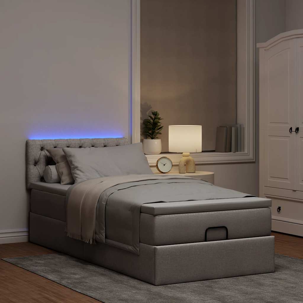 Lit ottoman avec matelas et LED taupe 90x200 cm tissu