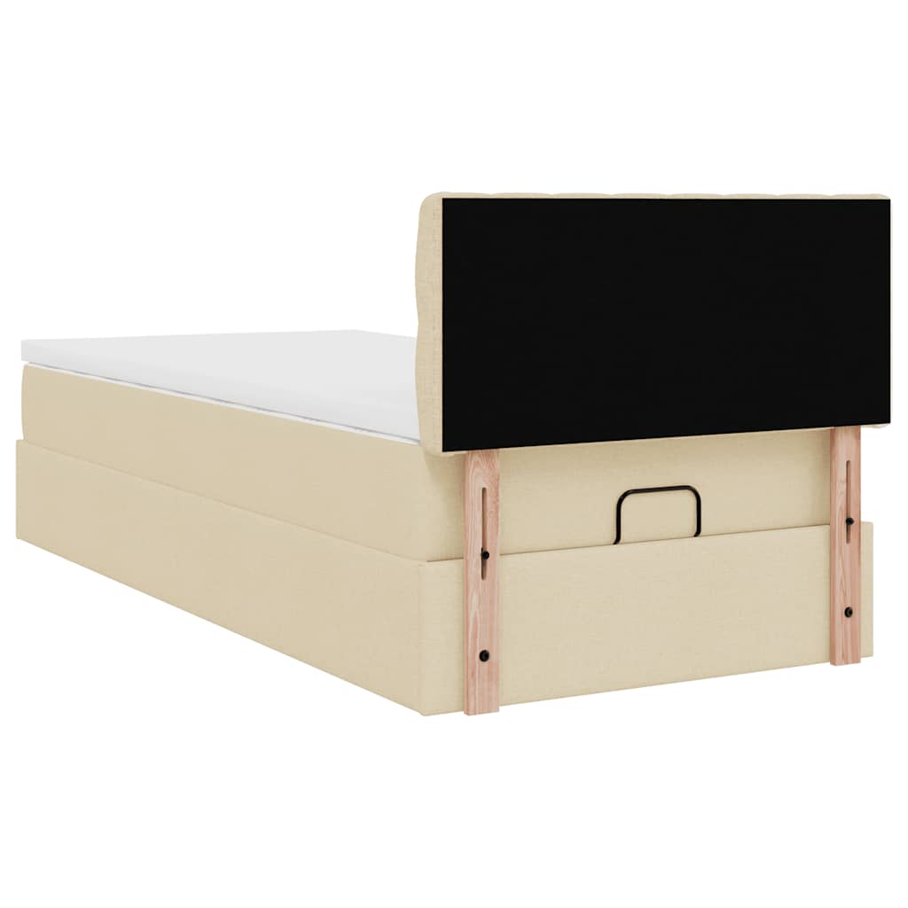 Lit ottoman avec matelas et LED crème 90x200 cm tissu