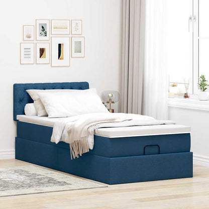 Lit ottoman avec matelas et LED Bleu 90x200 cm Tissu