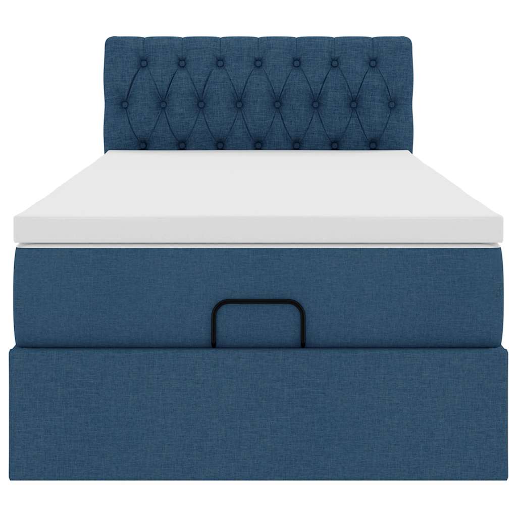 Lit ottoman avec matelas et LED Bleu 90x200 cm Tissu