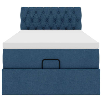 Lit ottoman avec matelas et LED Bleu 90x200 cm Tissu