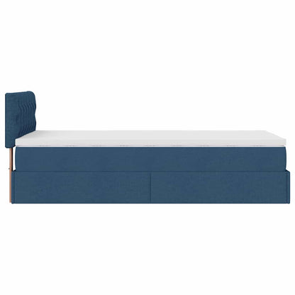 Lit ottoman avec matelas et LED Bleu 90x200 cm Tissu