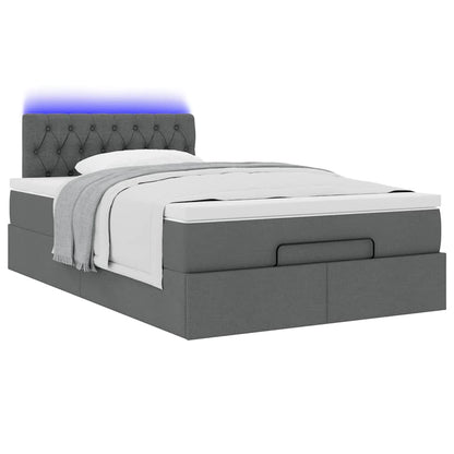 Lit ottoman avec matelas et LED gris foncé 120x190 cm tissu