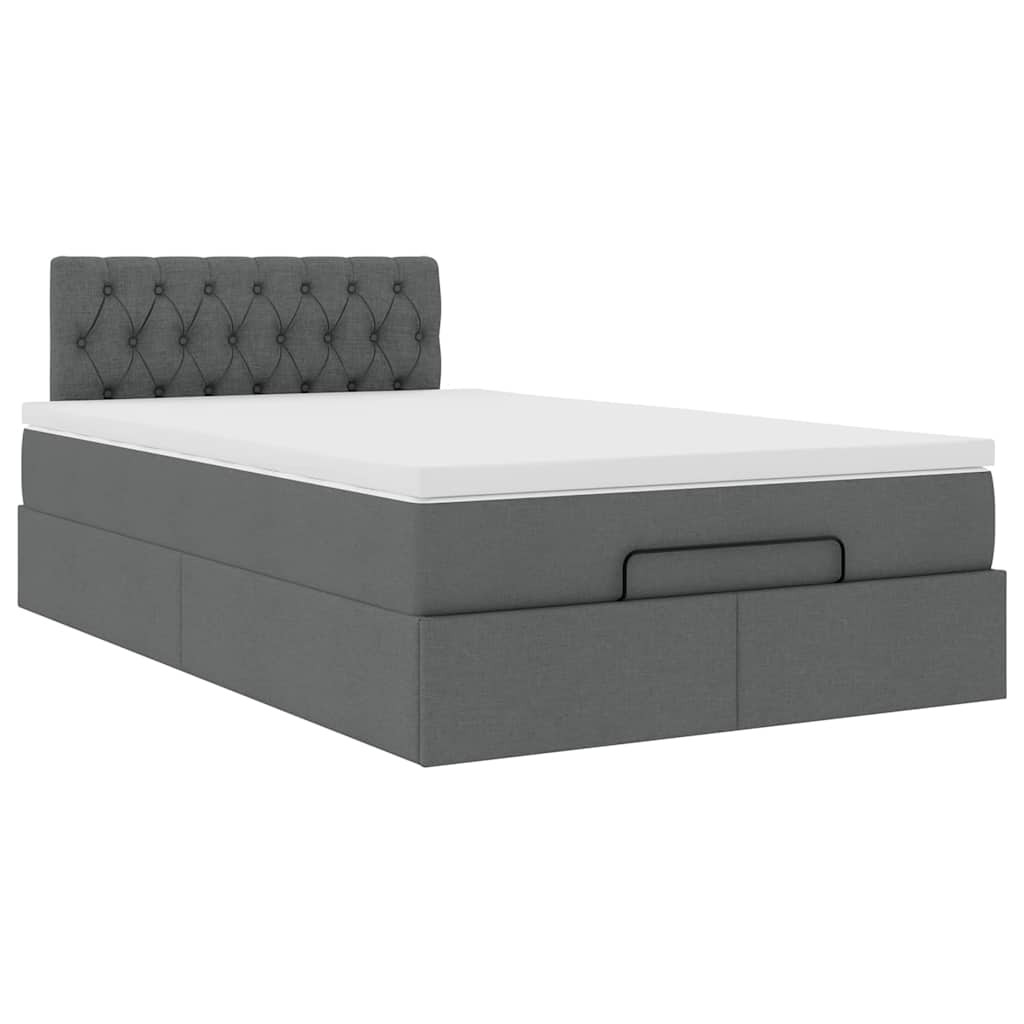 Lit ottoman avec matelas et LED gris foncé 120x190 cm tissu