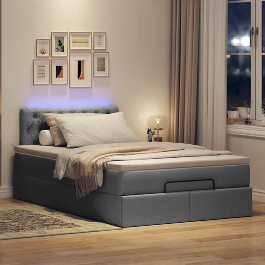 Lit ottoman avec matelas et LED gris foncé 120x190 cm tissu