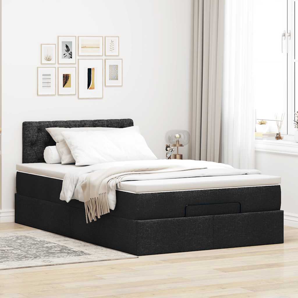 Lit ottoman avec matelas et LED noir 120x190 cm tissu