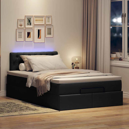 Lit ottoman avec matelas et LED noir 120x190 cm tissu