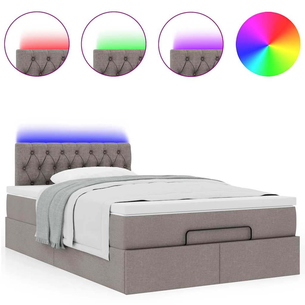 Lit ottoman avec matelas et LED Taupe 120x190 cm tissu