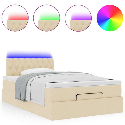 Lit ottoman avec matelas et LED crème 120x190 cm tissu