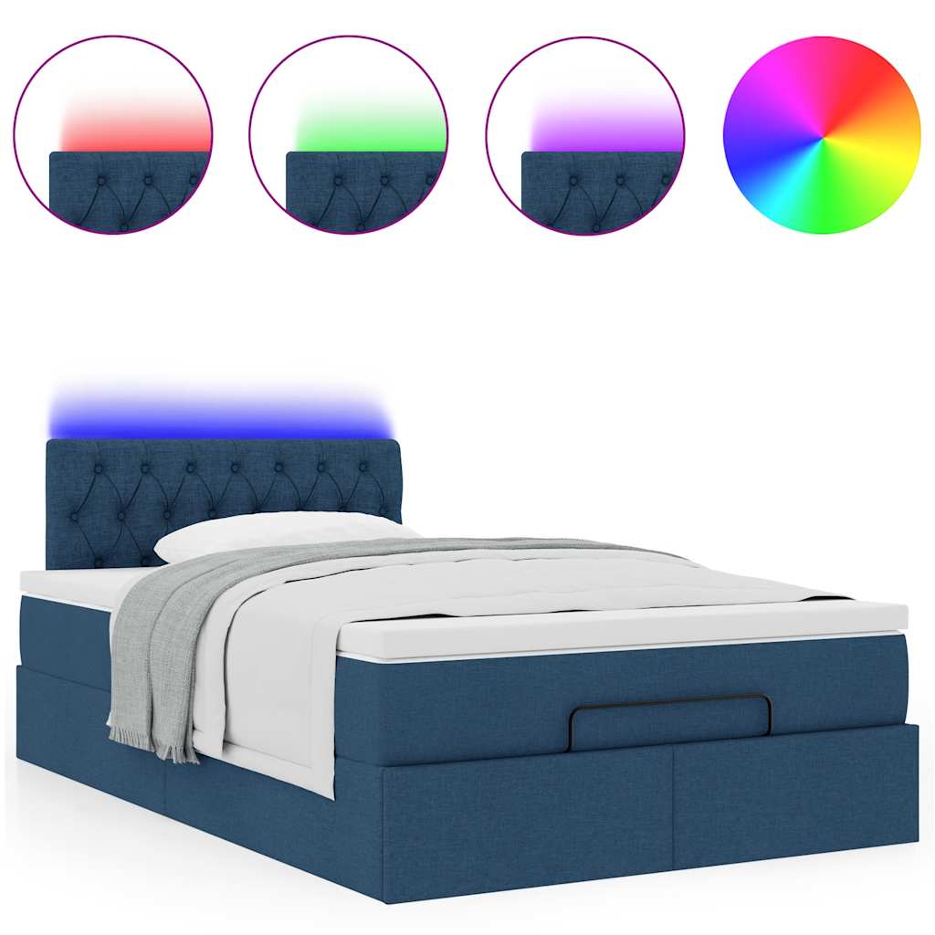 Lit ottoman avec matelas et LED bleu 120x190 cm tissu