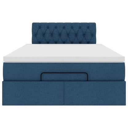 Cadre de lit ottoman avec matelas bleu 120x190 cm tissu