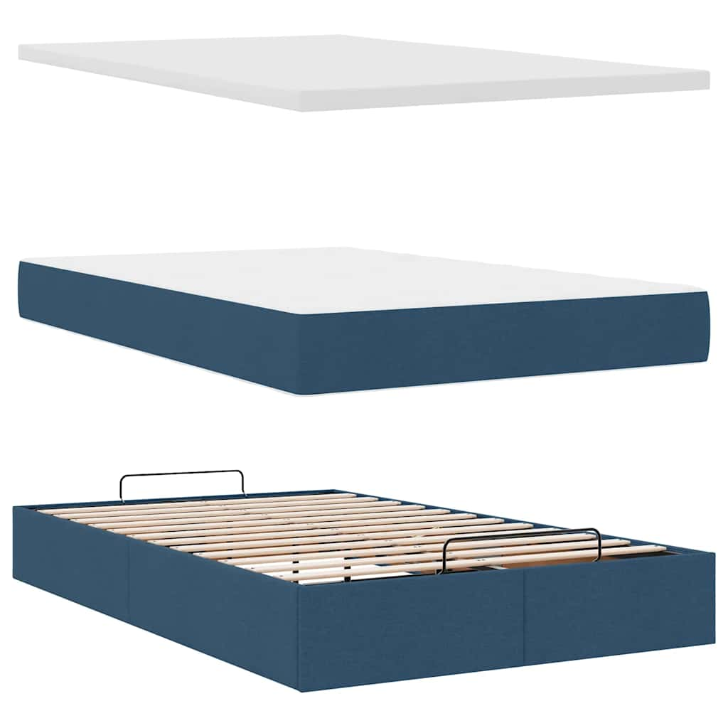 Lit ottoman avec matelas et LED bleu 120x190 cm tissu